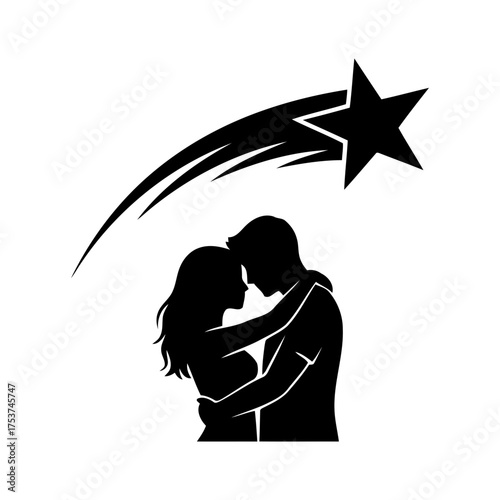 Couples hugging vector art of silhouette of a couple embracing under a shooting star