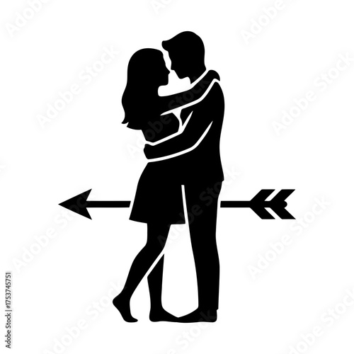Couples hugging vector art of couple embracing with arrow in silhouette style