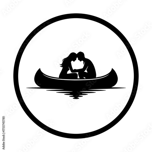 Couples hugging vector art of silhouette of a couple in a canoe