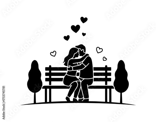 Couples hugging vector art of couple in love sitting on a bench