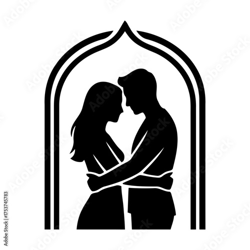 Couples hugging vector art of silhouette of a couple embracing in a frame