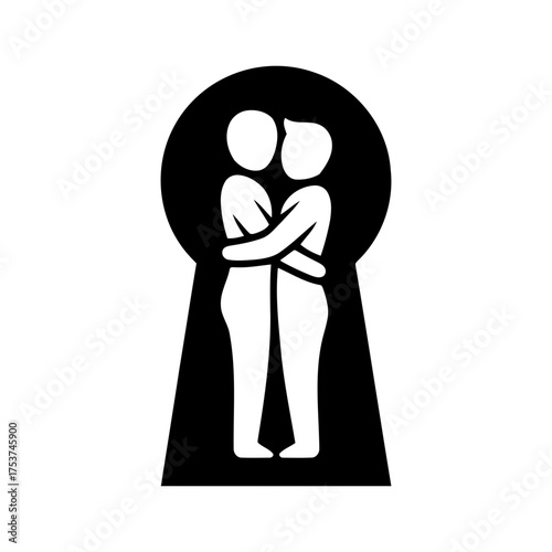 Couples hugging vector art of silhouette of a couple embracing seen through a keyhole
