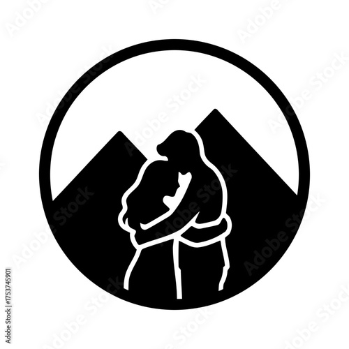 Couples hugging vector art of silhouette of a couple embracing with mountain background