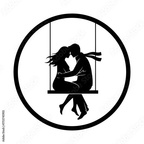 Couples hugging vector art of silhouette of couple in love sitting on swing