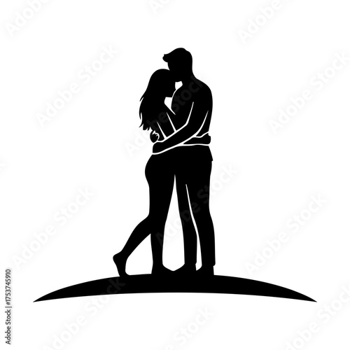 Couples hugging vector art of silhouette of a loving couple embracing on a hill