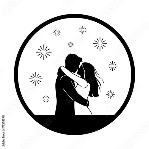 Couples hugging vector art of silhouette of a couple embracing under a starry sky
