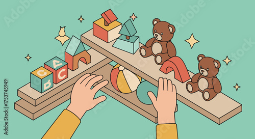 Child organizing toys on shelves for kids room or parenting visuals