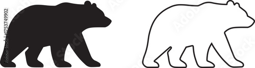 Black bear silhouette and outline walking side view vector