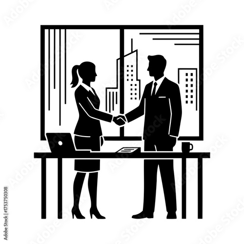 Office restart handshake vector art of business people shaking hands in office