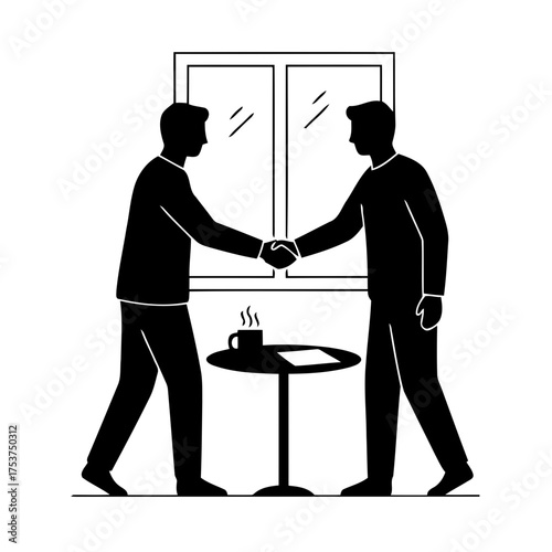 Office restart handshake vector art of business people shaking hands near window