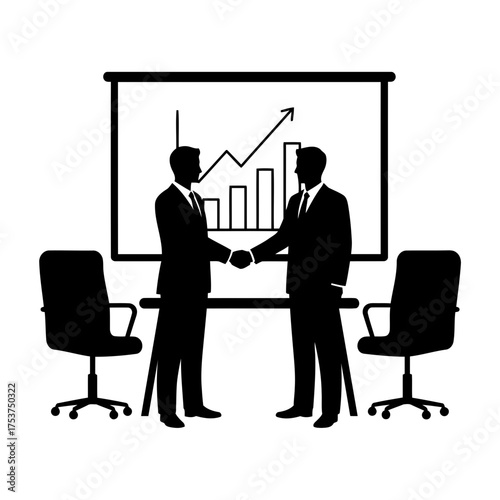Office restart handshake vector art of business people shaking hands in front of a chart