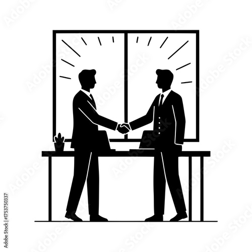 Office restart handshake vector art of businessmen shaking hands in office