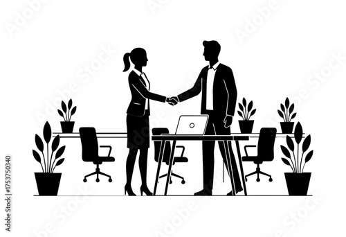 Office restart handshake vector art of business people shaking hands in office