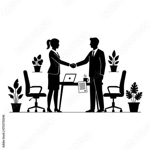 Office restart handshake vector art of business people shaking hands in office