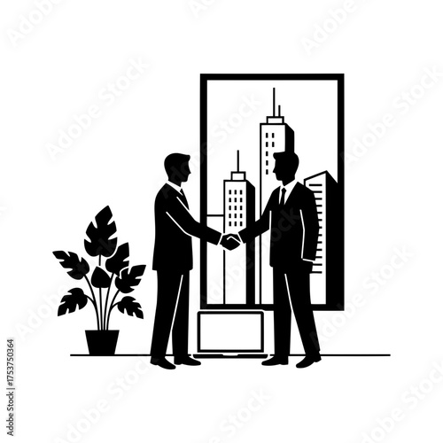 Office restart handshake vector art of business partners shaking hands in the office