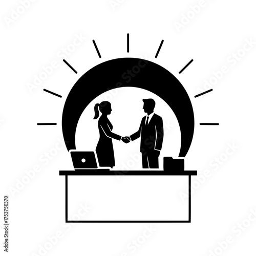 Office restart handshake vector art of business people shaking hands after the agreement