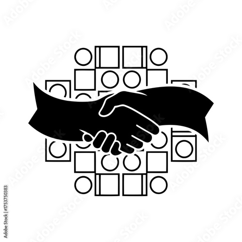Office restart handshake vector art of handshake agreement with abstract shapes around