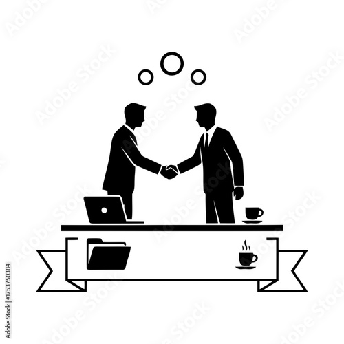 Office restart handshake vector art of businessmen shaking hands after successful deal