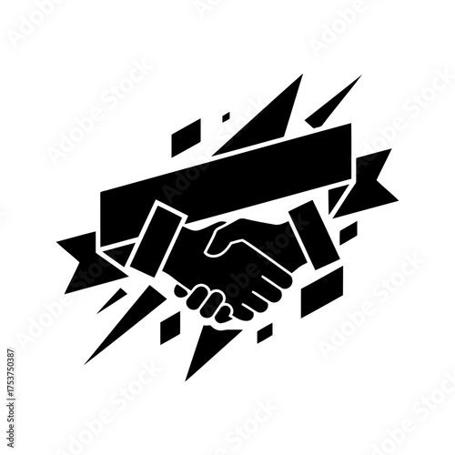Office restart handshake vector art of handshake icon with ribbon for business deal