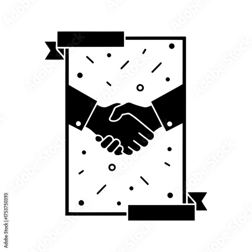 Office restart handshake vector art of handshake icon with ribbon for business partnership