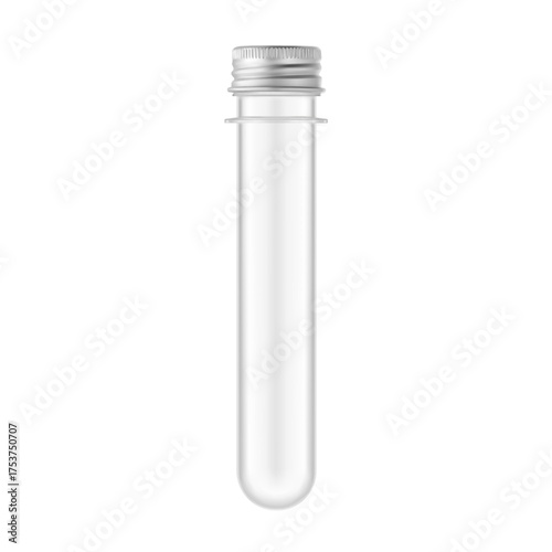 PET clear preform tube with metal screw cap mockup. Vector illustration isolated on white background. Can be use for template your design, presentation, promo, ad. EPS10.