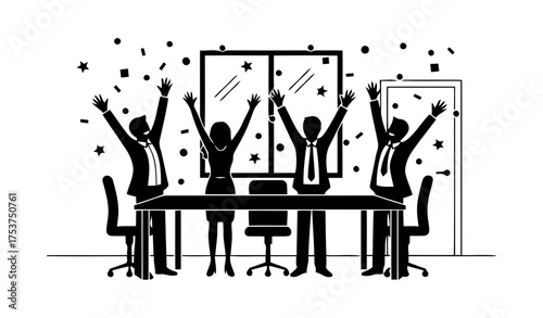 Office restart meeting vector art of business team celebrating success in office