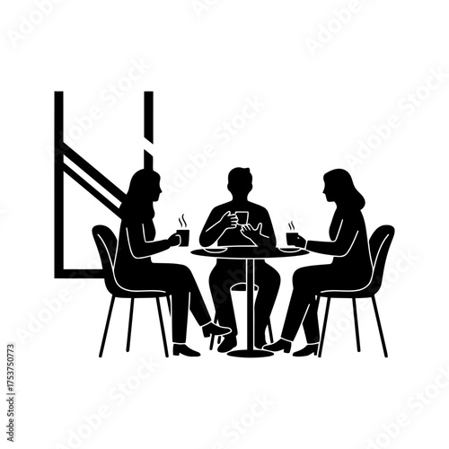Office restart meeting vector art of people sitting at cafe table drinking coffee