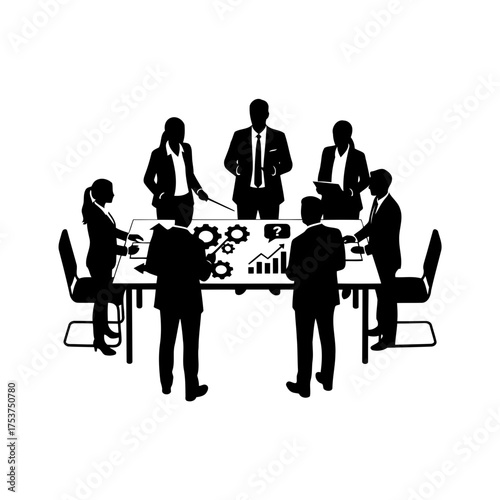 Office restart meeting vector art of business meeting with gear, brainstorming concept