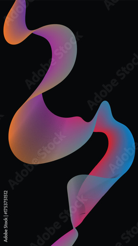 Abstract Gradient Ribbon on Black Background Flowing with Color and Movement Digital Art Illustration