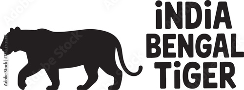 India Bengal Tiger Silhouette Vector Illustration Text National Animal Wildlife Design