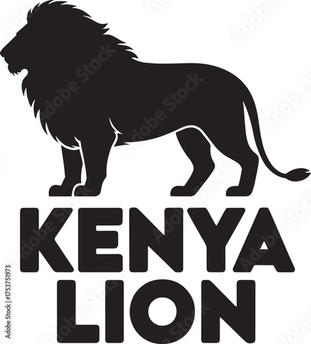 Kenya Lion Vector Logo Text African Wildlife Mascot Emblem Typography Design
