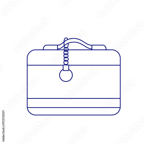 Minimalistic line art icon of a classic safe deposit box with a handle and key lock, rendered in deep blue on a transparent background, emphasizing security and reliability in a sleek, modern style