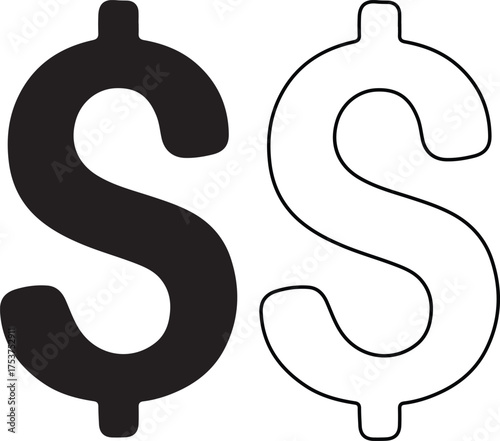 Two dollar signs one filled in black and the other outlined represent money finance and economic concepts in a simple graphic design