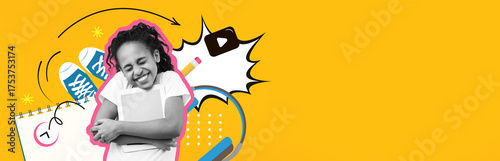 Papier peint A happy girl smiles while holding her books close