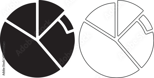 Two pie charts one black and one white display data in segments useful for presentations and reports showing proportions and statistics