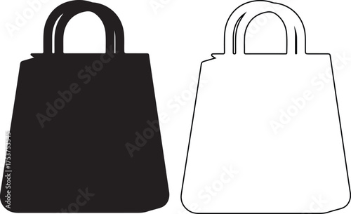 Black shopping bag contrasted with a white outline version ideal for fashion retail or design projects requiring simple elegant graphics