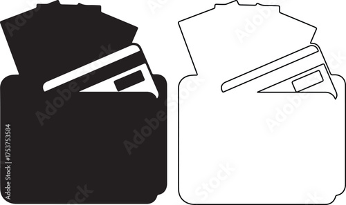 Minimalist vector illustration of a wallet with credit cards and cash suitable for financial apps and banking websites design elements