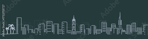 Tel Aviv Simple Lines Skyline on Dark Background