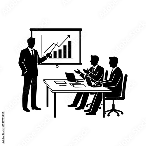 Presentation vector art of business presentation with team in silhouette