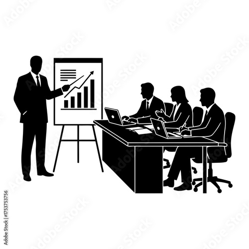 Presentation vector art of business presentation with team in silhouette