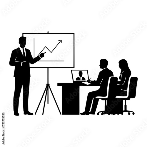 Presentation vector art of online business presentation with team