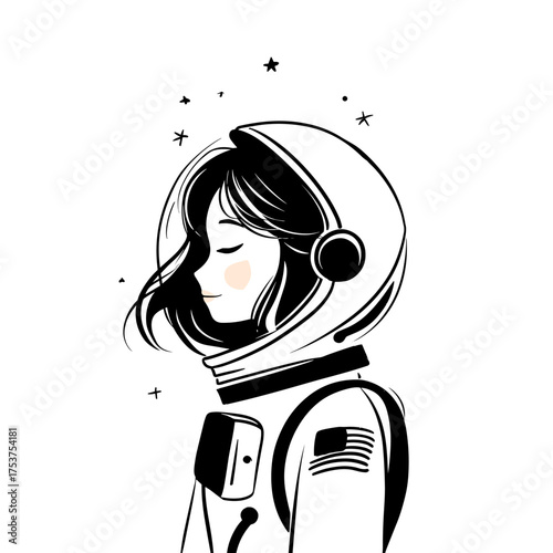Astronaut. Astronaut simple black and white line art vector logo