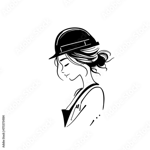 Builder. Builder simple black and white line art vector logo