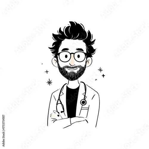 Doctor. Doctor simple black and white line art vector logo