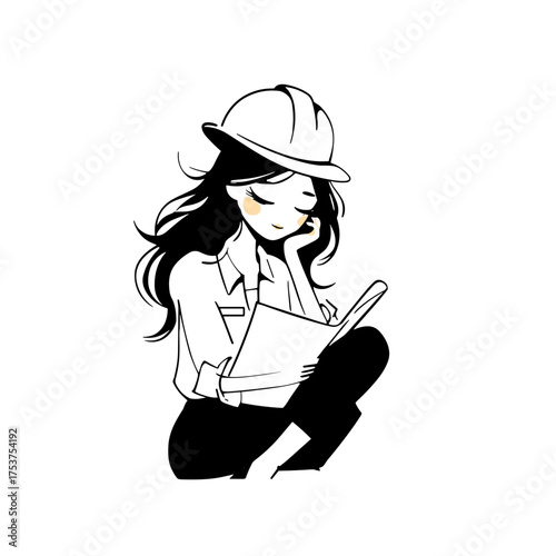 Engineer. Engineer simple black and white line art vector logo