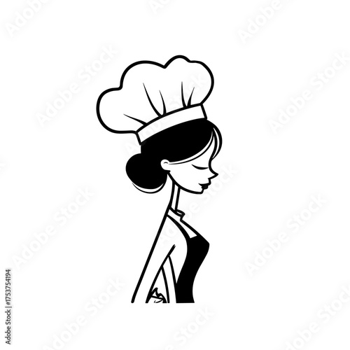 Chef. Chef simple black and white line art vector logo