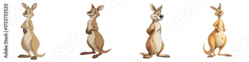 Cute kangaroo characters standing, perfect for children's books and educational materials, adding a playful touch to your project with these charming marsupials