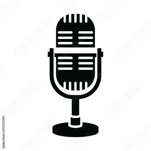 Retro Microphone Icon for Podcast Studio or Vintage Radio Broadcasting Isolated on White Background