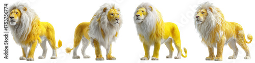 Four majestic golden lions standing proudly, exuding strength and leadership, perfect for branding, marketing, or fantasy projects, originally a scalable graphic