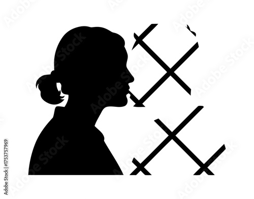 Valentine couple kissing vector art of woman silhouette behind bars